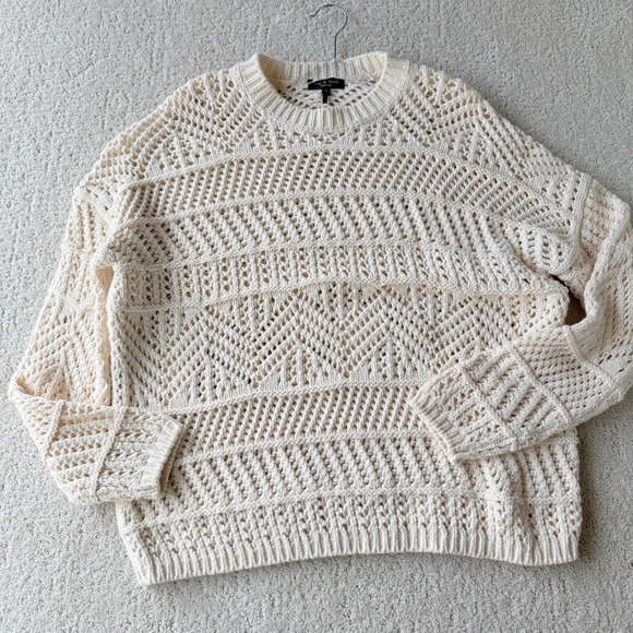 rag & bone Sweaters - rag & bone Renee Crewneck Sweater Womens Small Ivory Open Weave Pointelle Cotton